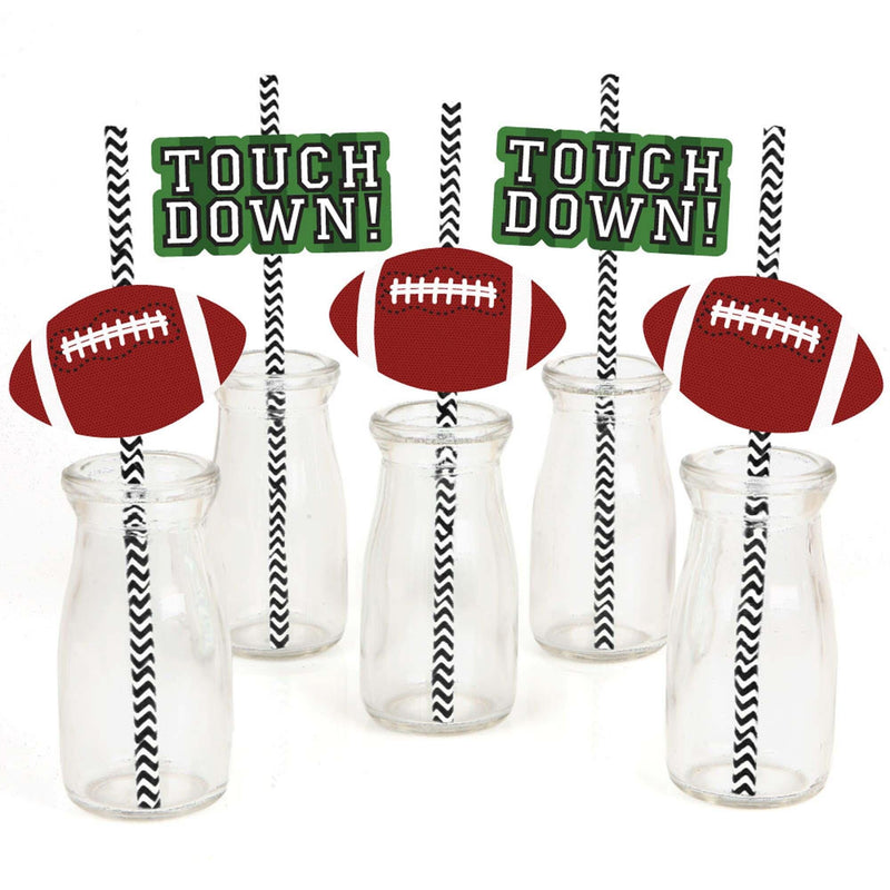 End Zone - Football - Paper Straw Decor - Baby Shower or Birthday Party Striped Decorative Straws - Set of 24