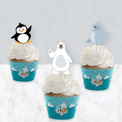 Arctic Polar Animals - Cupcake Decoration - Winter Baby Shower or Birthday Party Cupcake Wrappers and Treat Picks Kit - Set of 24