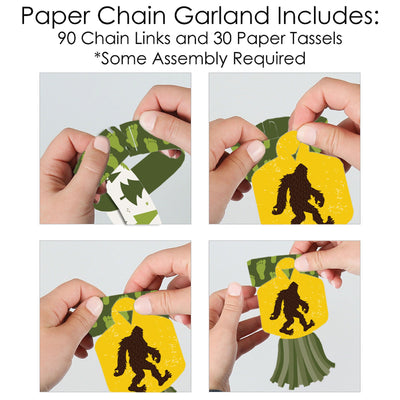 Sasquatch Crossing - 90 Chain Links and 30 Paper Tassels Decoration Kit - Bigfoot Party or Birthday Party Paper Chains Garland - 21 feet