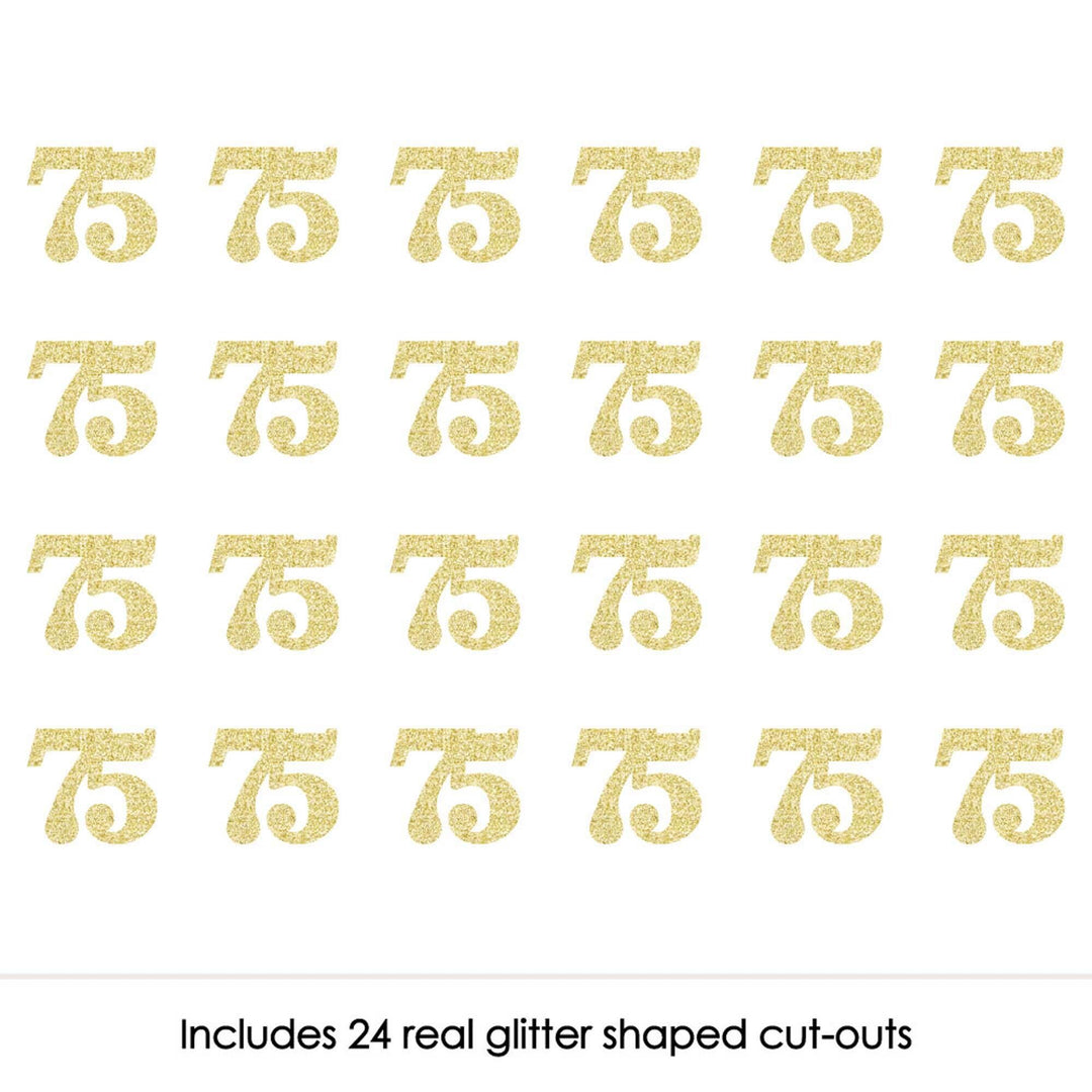 Gold Glitter 75 - No-Mess Real Gold Glitter Cut-Out Numbers - 75th Birthday Party Confetti - Set of 24