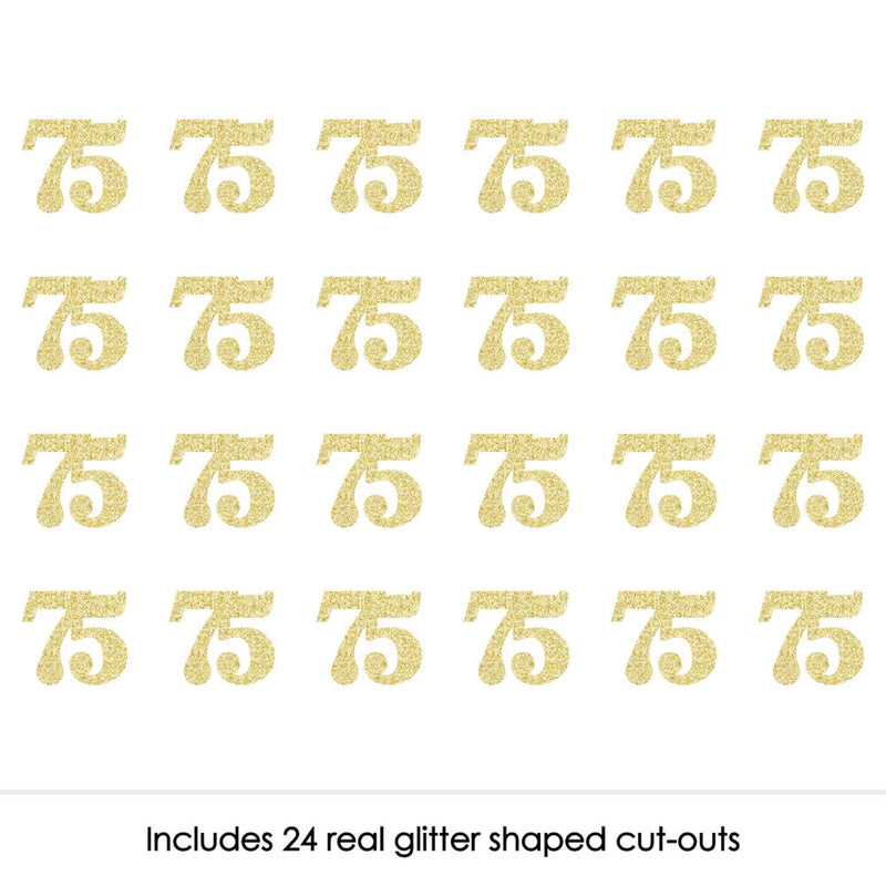 Gold Glitter 75 - No-Mess Real Gold Glitter Cut-Out Numbers - 75th Birthday Party Confetti - Set of 24