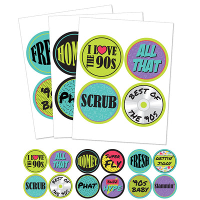90's Throwback - 1990s Party Funny Name Tags - Party Badges Sticker Set of 12