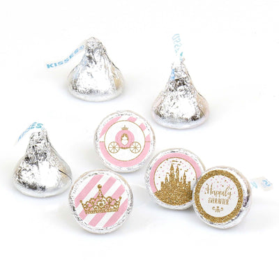 Little Princess Crown - Pink and Gold Princess Baby Shower or Birthday Party Round Candy Sticker Favors - Labels Fit Hershey's Kisses - 108 ct