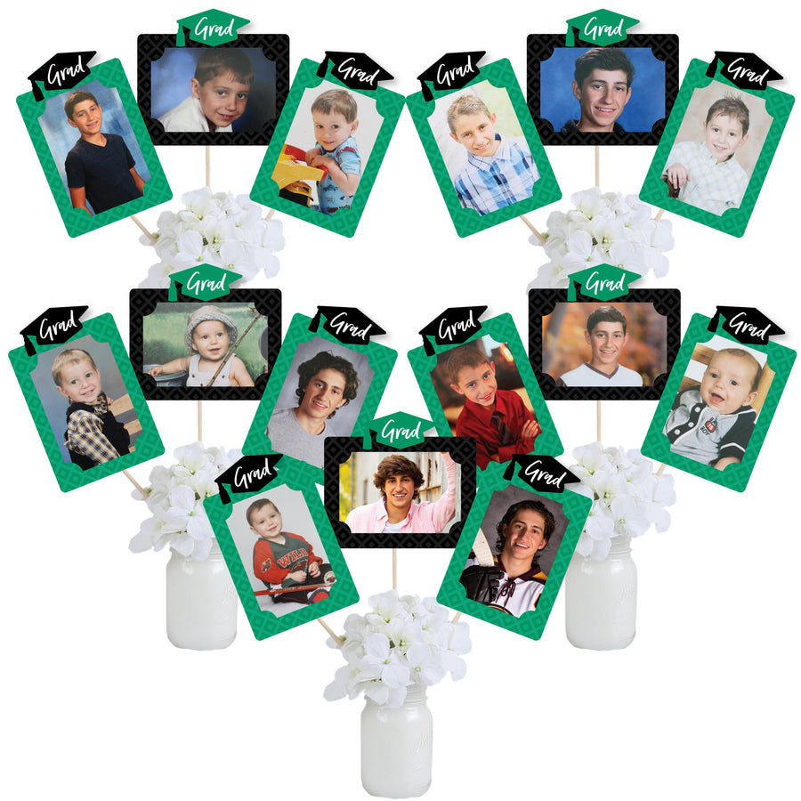Green Grad - Best is Yet to Come - Graduation Party Picture Centerpiece Sticks - Photo Table Toppers - 15 Pieces