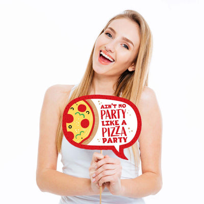 Funny Pizza Party Time - 10 Piece Baby Shower or Birthday Party Photo Booth Props Kit
