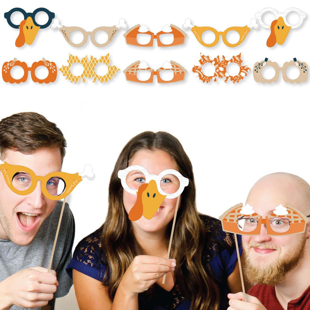 Happy Thanksgiving Glasses - Paper Card Stock Fall Harvest Party Photo Booth Props Kit - 10 Count