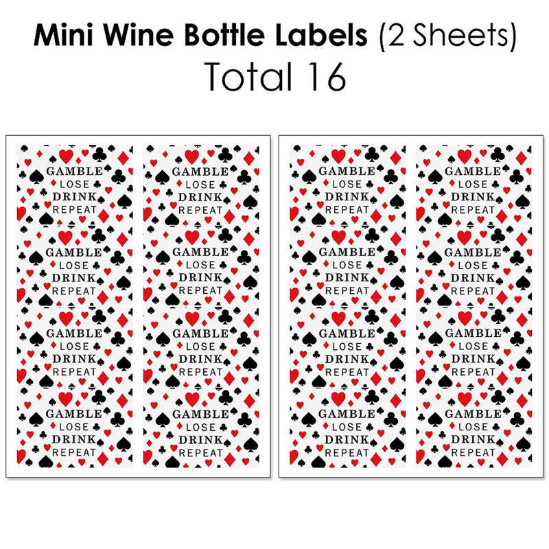 Las Vegas - Mini Wine Bottle Labels, Wine Bottle Labels and Water Bottle Labels - Casino Party Decorations - Beverage Bar Kit - 34 Pieces