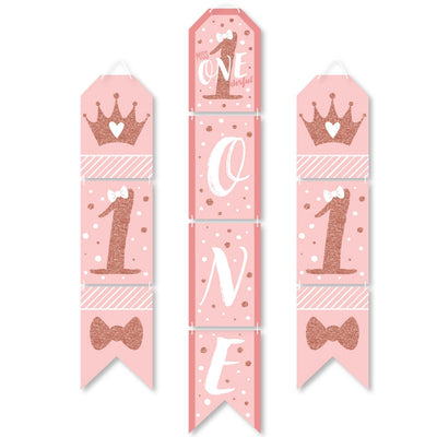 1st Birthday Little Miss Onederful - Hanging Vertical Paper Door Banners - Girl First Birthday Party Wall Decoration Kit - Indoor Door Decor