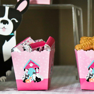 Pawty Like a Puppy Girl - Party Mini Favor Boxes - Pink Dog Baby Shower or Birthday Party Treat Candy Boxes - Set of 12