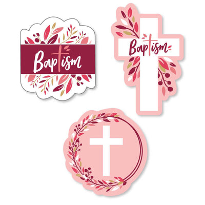Baptism Pink Elegant Cross - DIY Shaped Girl Religious Party Cut-Outs - 24 ct