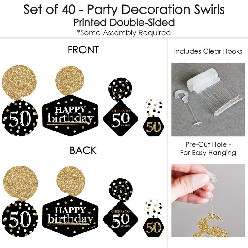 Adult 50th Birthday - Gold - Birthday Party Hanging Decor - Party Decoration Swirls - Set of 40