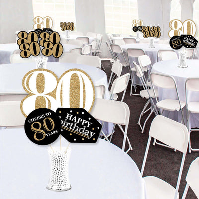 Adult 80th Birthday - Gold - Birthday Party Centerpiece Sticks - Showstopper Table Toppers - 35 Pieces