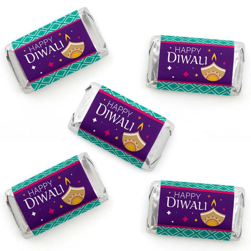 Happy Diwali - Mini Candy Bar Wrapper Stickers - Festival of Lights Party Small Favors - 40 Count