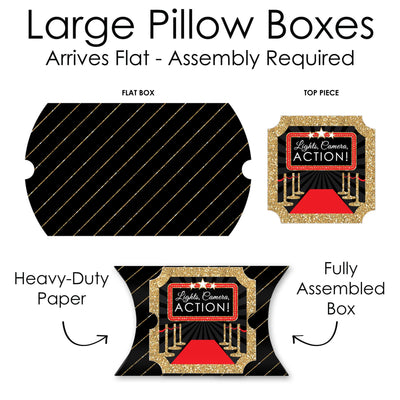 Red Carpet Hollywood - Favor Gift Boxes - Movie Night Party Large Pillow Boxes - Set of 12