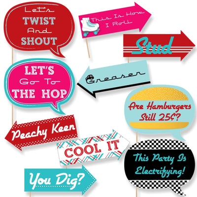 Funny 50's Sock Hop - 10 Piece Photo Booth Props Kit