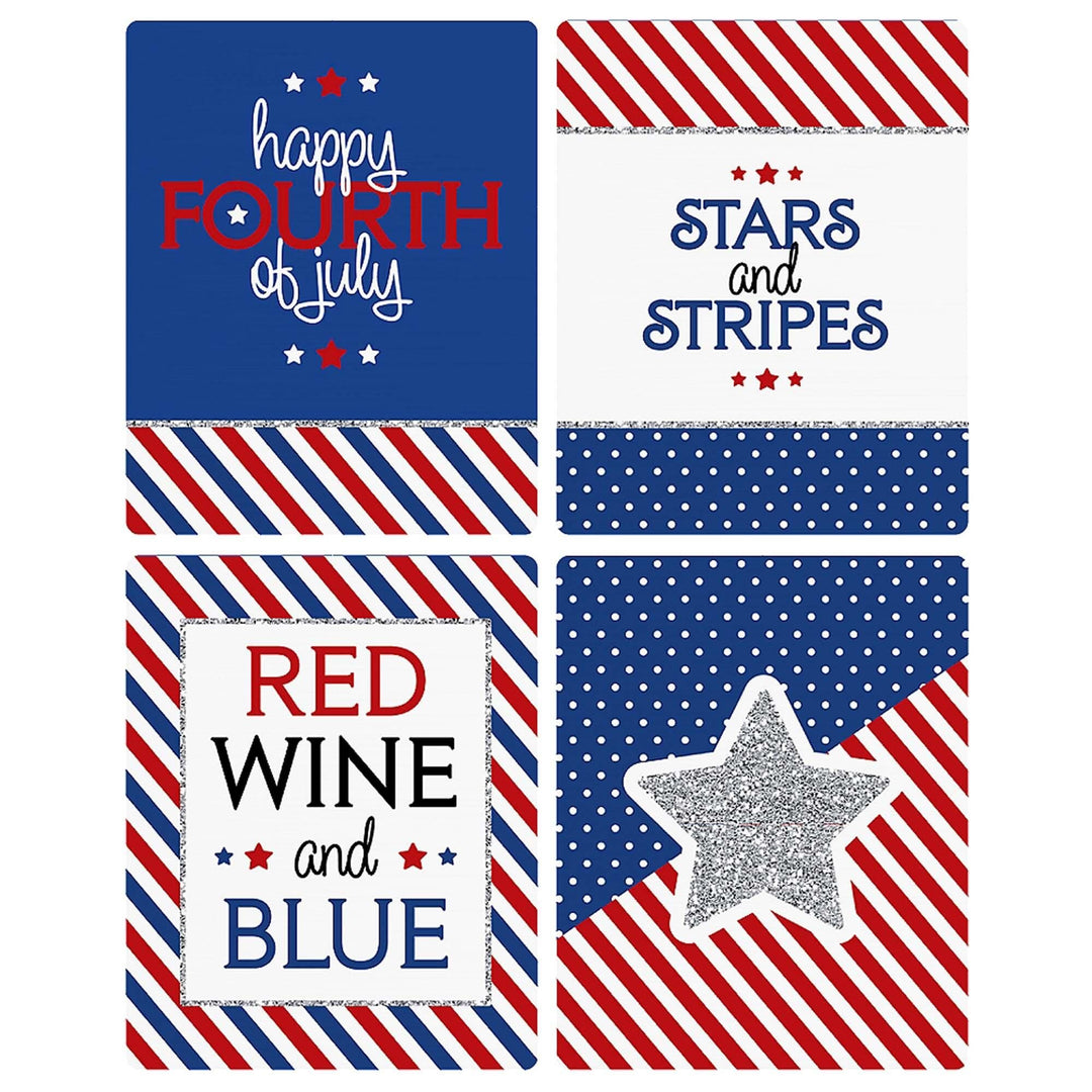 4th of July - Independence Day Decorations for Women and Men - Wine Bottle Labels - Set of 4