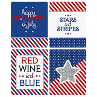 4th of July - Independence Day Decorations for Women and Men - Wine Bottle Labels - Set of 4