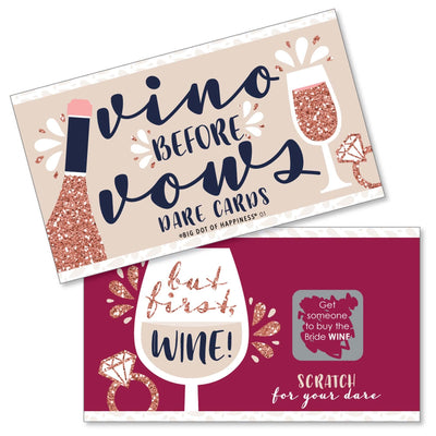 Vino Before Vows - Winery Bridal Shower or Bachelorette Party Game Scratch Off Dare Cards - 22 Count