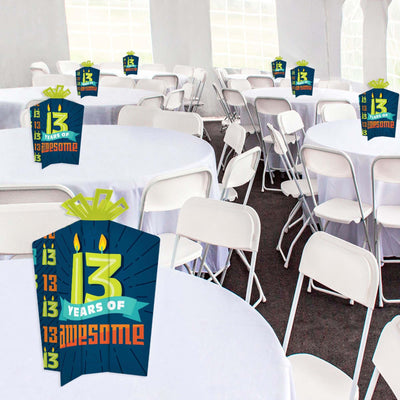 Boy 13th Birthday - Table Decorations - Official Teenager Birthday Party Fold and Flare Centerpieces - 10 Count