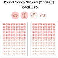 1st Birthday Little Miss Onederful - Mini Candy Bar Wrappers, Round Candy Stickers and Circle Stickers - Girl First Birthday Party Candy Favor Sticker Kit - 304 Pieces