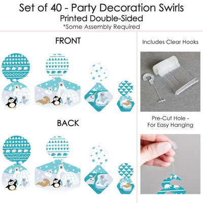 Arctic Polar Animals - Winter Baby Shower or Birthday Party Hanging Decor - Party Decoration Swirls - Set of 40