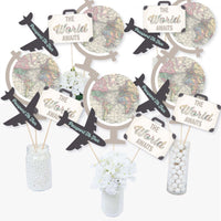 World Awaits - Travel Themed Party Centerpiece Sticks - Table Toppers - Set of 15