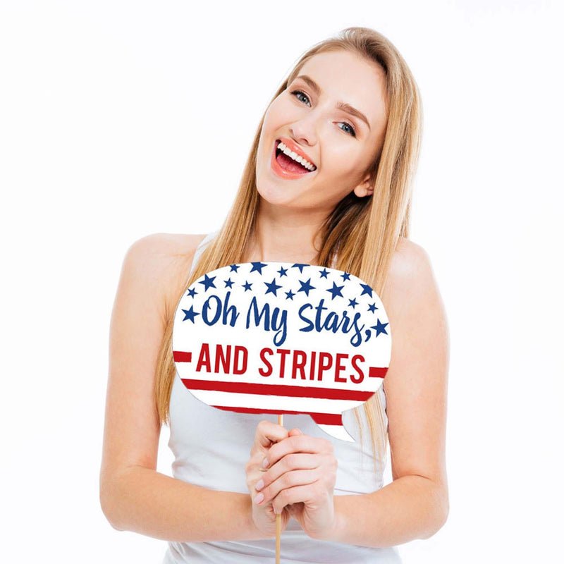 Funny Stars and Stripes - 10 Piece Memorial Day, 4th of July and Labor Day USA Patriotic Party Photo Booth Props Kit