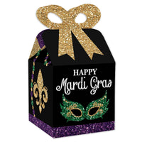 Mardi Gras - Square Favor Gift Boxes - Masquerade Party Bow Boxes - Set of 12