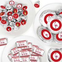 Flamingle Bells - Mini Candy Bar Wrappers, Round Candy Stickers and Circle Stickers - Tropical Christmas Party Candy Favor Sticker Kit - 304 Pieces