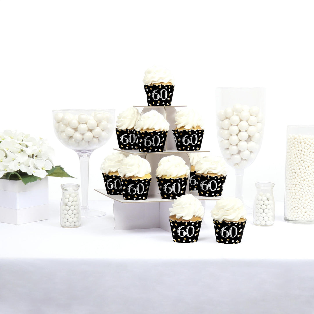 Adult 60th Birthday - Gold - Birthday Decorations - Party Cupcake Wrappers - Set of 12