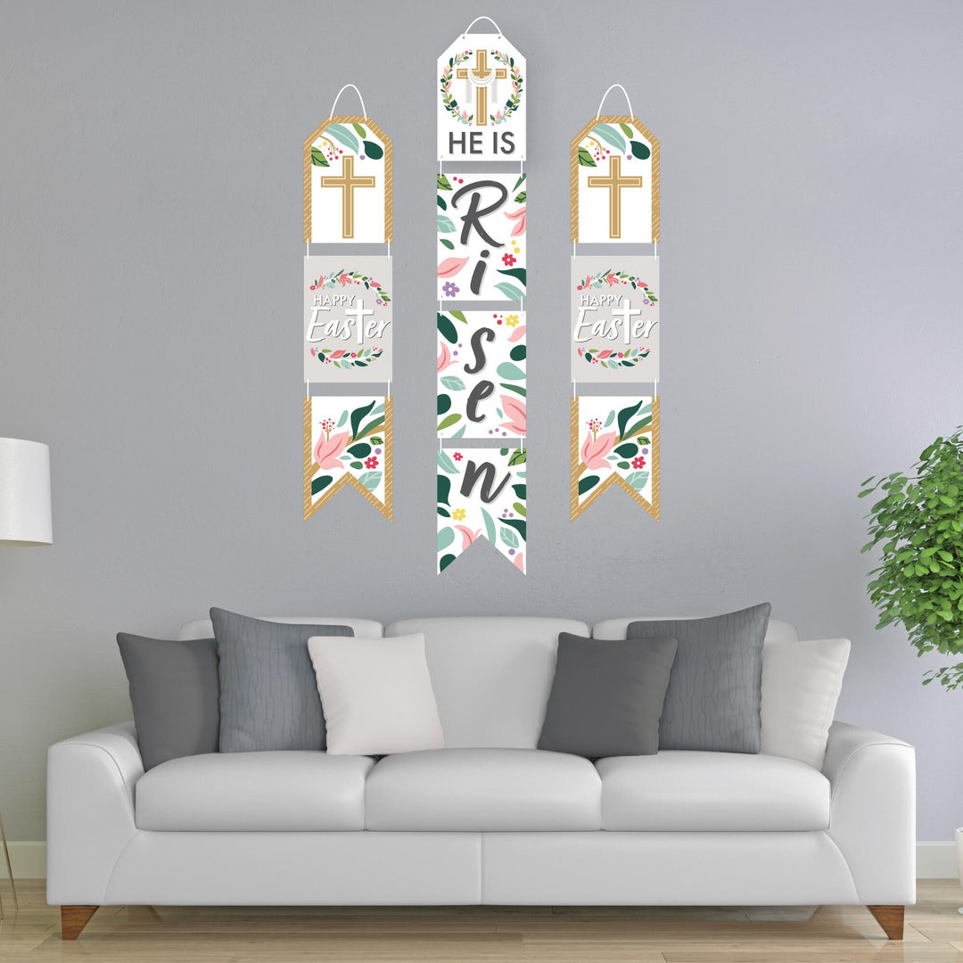 Religious Easter - Hanging Vertical Paper Door Banners - Christian Holiday Party Wall Decoration Kit - Indoor Door Decor