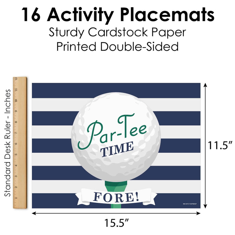 Par-Tee Time - Golf - Paper Birthday Party Coloring Sheets - Activity Placemats - Set of 16