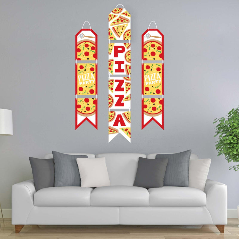 Pizza Party Time - Hanging Vertical Paper Door Banners - Baby Shower or Birthday Party Wall Decoration Kit - Indoor Door Decor