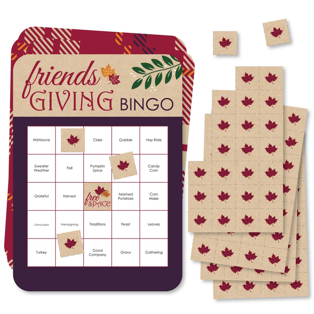 Friends Thanksgiving Feast - Bingo Cards and Markers - Friendsgiving Party Bingo Game - Set of 18