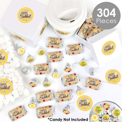 Sukkot - Mini Candy Bar Wrappers, Round Candy Stickers and Circle Stickers - Sukkah Jewish Holiday Candy Favor Sticker Kit - 304 Pieces