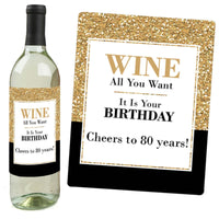 Adult 80th Birthday - Gold - Decorations for Women and Men - Wine Bottle Label Birthday Party Gift - Set of 4