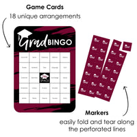 Maroon Grad - Best is Yet to Come - Bingo Cards and Markers - Burgundy Graduation Party Shaped Bingo Game - Set of 18