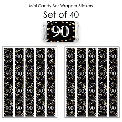 Adult 90th Birthday - Gold - Mini Candy Bar Wrapper Stickers - Birthday Party Small Favors - 40 Count