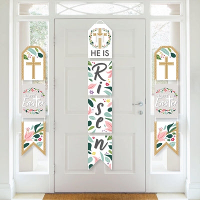 Religious Easter - Hanging Vertical Paper Door Banners - Christian Holiday Party Wall Decoration Kit - Indoor Door Decor