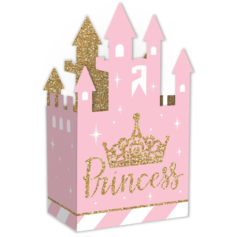 Little Princess Crown - Pink and Gold Princess Baby Shower or Birthday Party Favor Gift Boxes - Castle Boxes - Set of 12