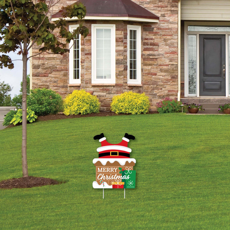 Santa Claus Stuck in Chimney - Outdoor Lawn Sign - Funny Christmas Yard Sign - 1 Piece