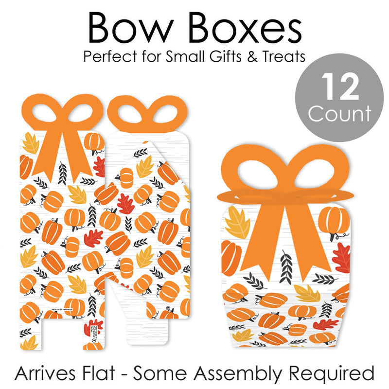 Fall Pumpkin - Square Favor Gift Boxes - Halloween or Thanksgiving Party Bow Boxes - Set of 12