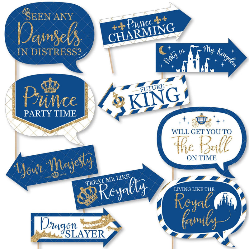 Funny Royal Prince Charming - 10 Piece Baby Shower or Birthday Party Photo Booth Props Kit
