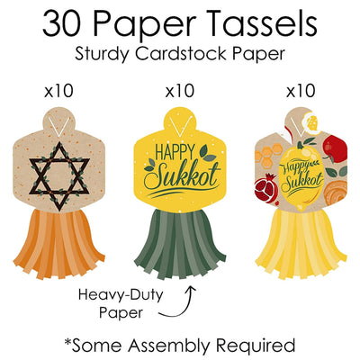 Sukkot - 90 Chain Links and 30 Paper Tassels Decoration Kit - Sukkah Jewish Holiday Paper Chains Garland - 21 feet
