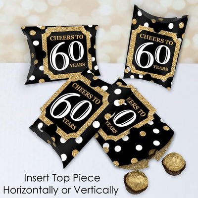 Adult 60th Birthday - Gold - Favor Gift Boxes - Birthday Party Large Pillow Boxes - Set of 12