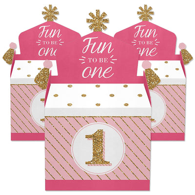 1st Birthday Girl - Fun to be One - Treat Box Party Favors - First Birthday Party Goodie Gable Boxes - Set of 12