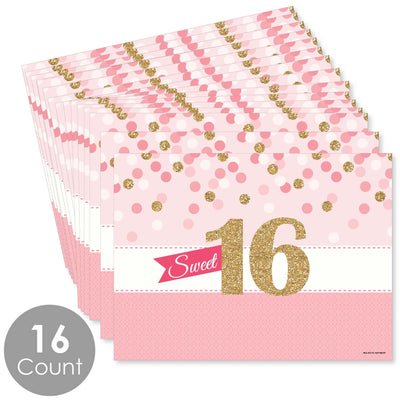 Sweet 16 - Party Table Decorations - 16th Birthday Party Placemats - Set of 16