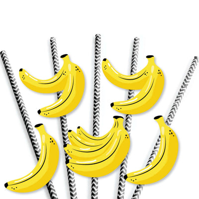 Let's Go Bananas - Paper Straw Decor - Tropical Party Striped Decorative Straws - Set of 24