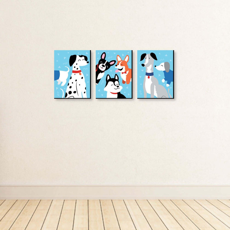 Pawty Like a Puppy - Boy Dog Nursery Wall Art and Kids Room Decor - 7.5 x 10 inches - Set of 3 Prints