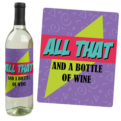 90's Throwback - 1990s Party Decorations for Women and Men - Wine Bottle Label Stickers - Set of 4